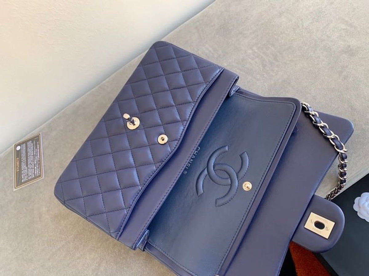 Chanel Classic Flap Bag Silver Hardware Lambskin Leather Spring/Summer Collection Navy Blue – product image 8