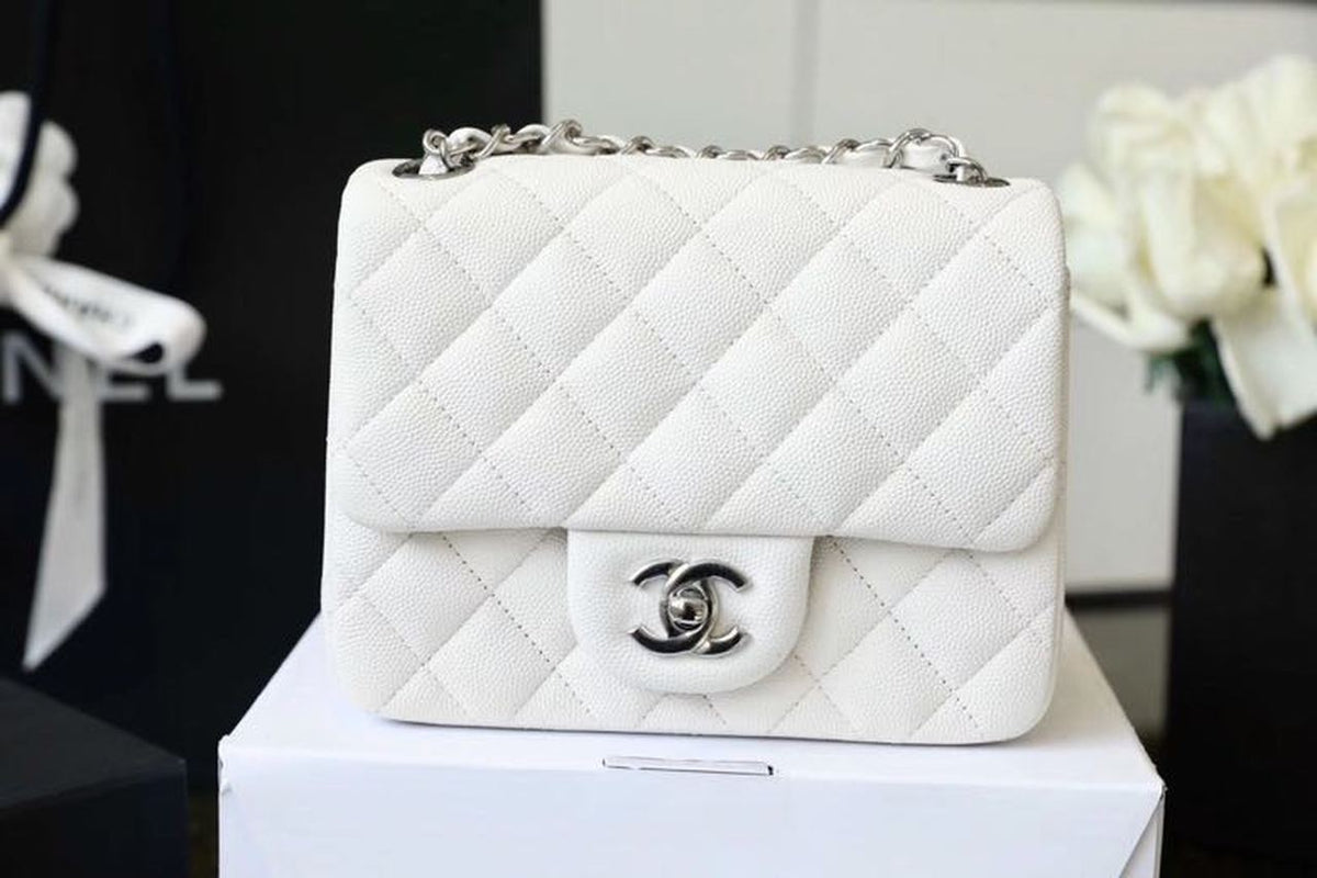 Chanel Classic Mini Flap Bag 17cm Silver Hardware Caviar Leather Spring/Summer Collection White – product image 1