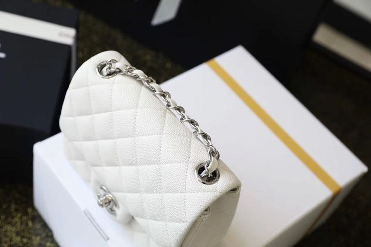 Chanel Classic Mini Flap Bag 17cm Silver Hardware Caviar Leather Spring/Summer Collection White – product image 5