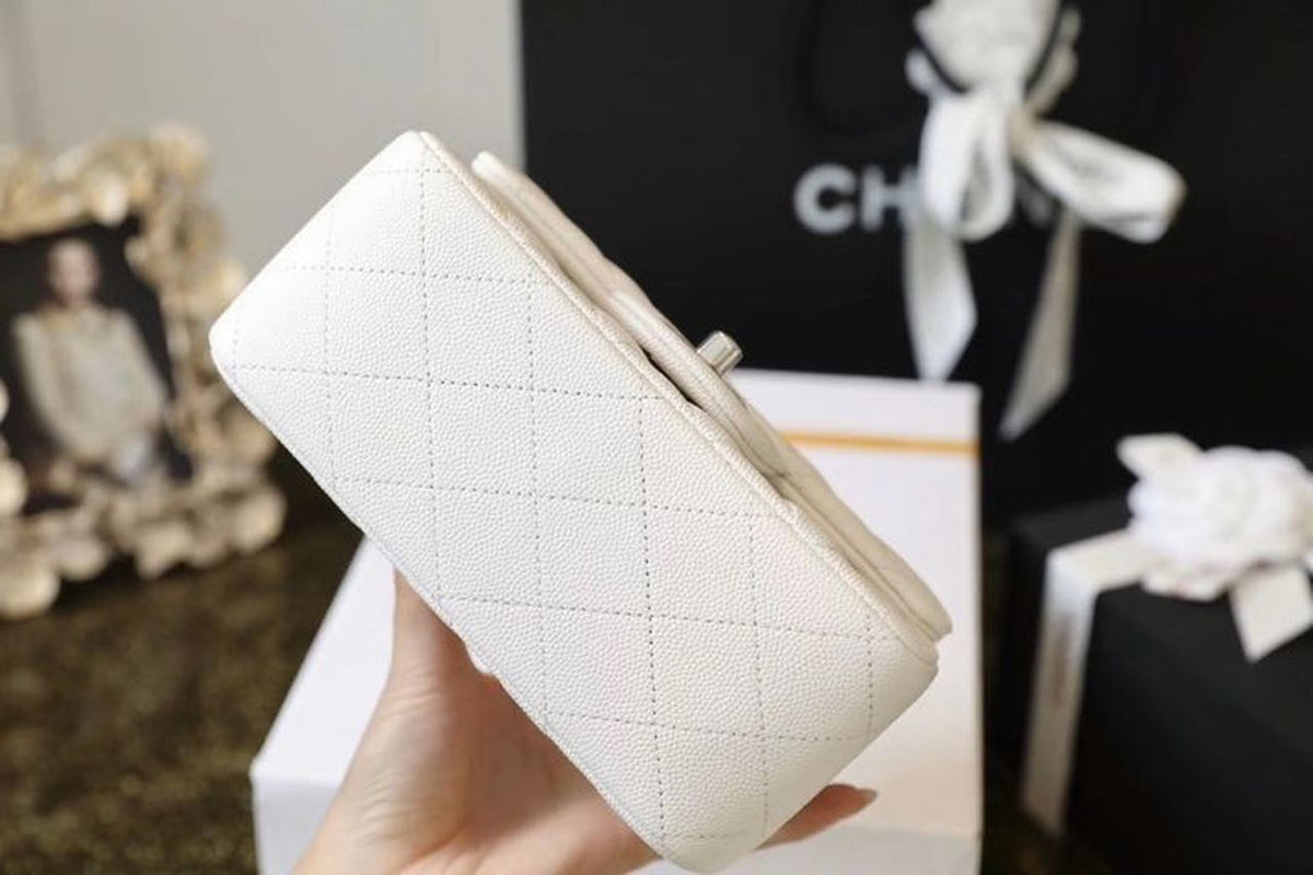 Chanel Classic Mini Flap Bag 17cm Silver Hardware Caviar Leather Spring/Summer Collection White – product image 6