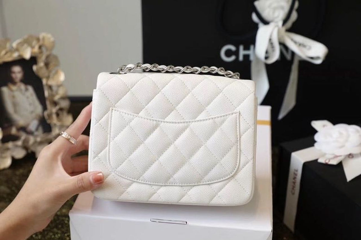 Chanel Classic Mini Flap Bag 17cm Silver Hardware Caviar Leather Spring/Summer Collection White – product image 8