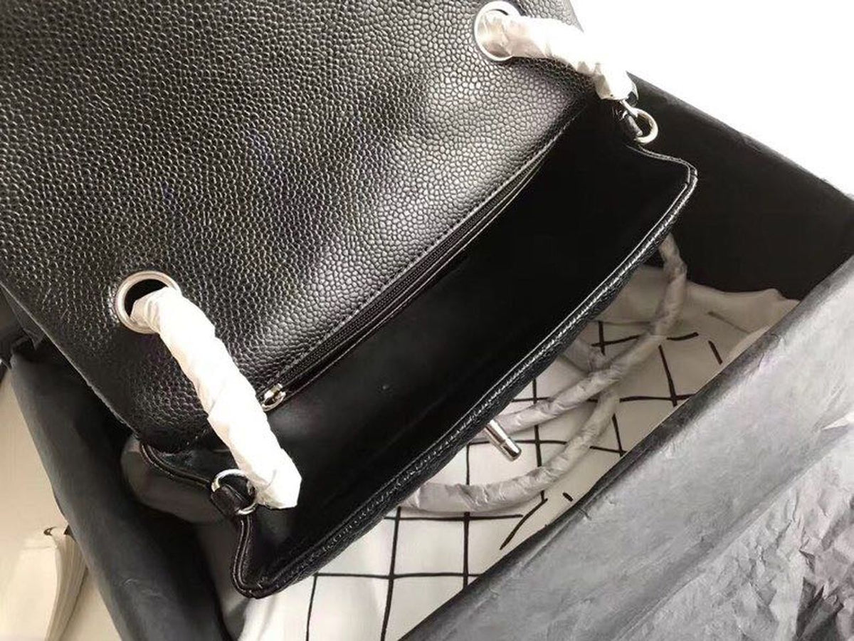 Chanel Classic Flap Bag 20cm Silver Hardware Caviar Leather Spring/Summer Collection Black – product image 3