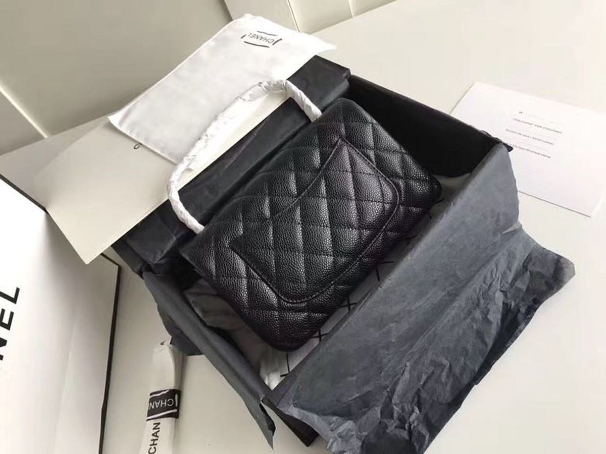 Chanel Classic Flap Bag 20cm Silver Hardware Caviar Leather Spring/Summer Collection Black – product image 2