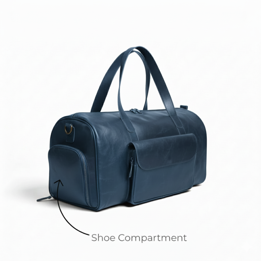 Jacketcart  Navy Full-Grain Pull-Up Leather Duffel Bag