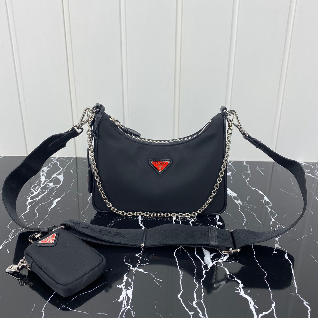 Pra Hobo 22 Bag in Black Re-nylon with Red Logo