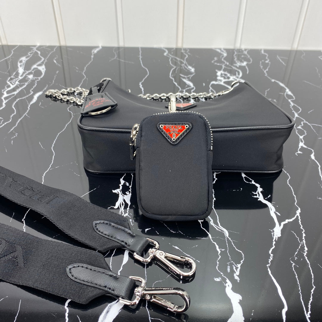 Pra Hobo 22 Bag in Black Re-nylon with Red Logo