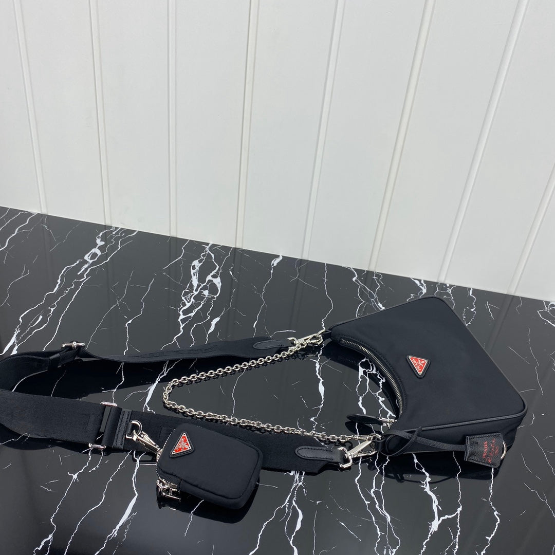 Pra Hobo 22 Bag in Black Re-nylon with Red Logo