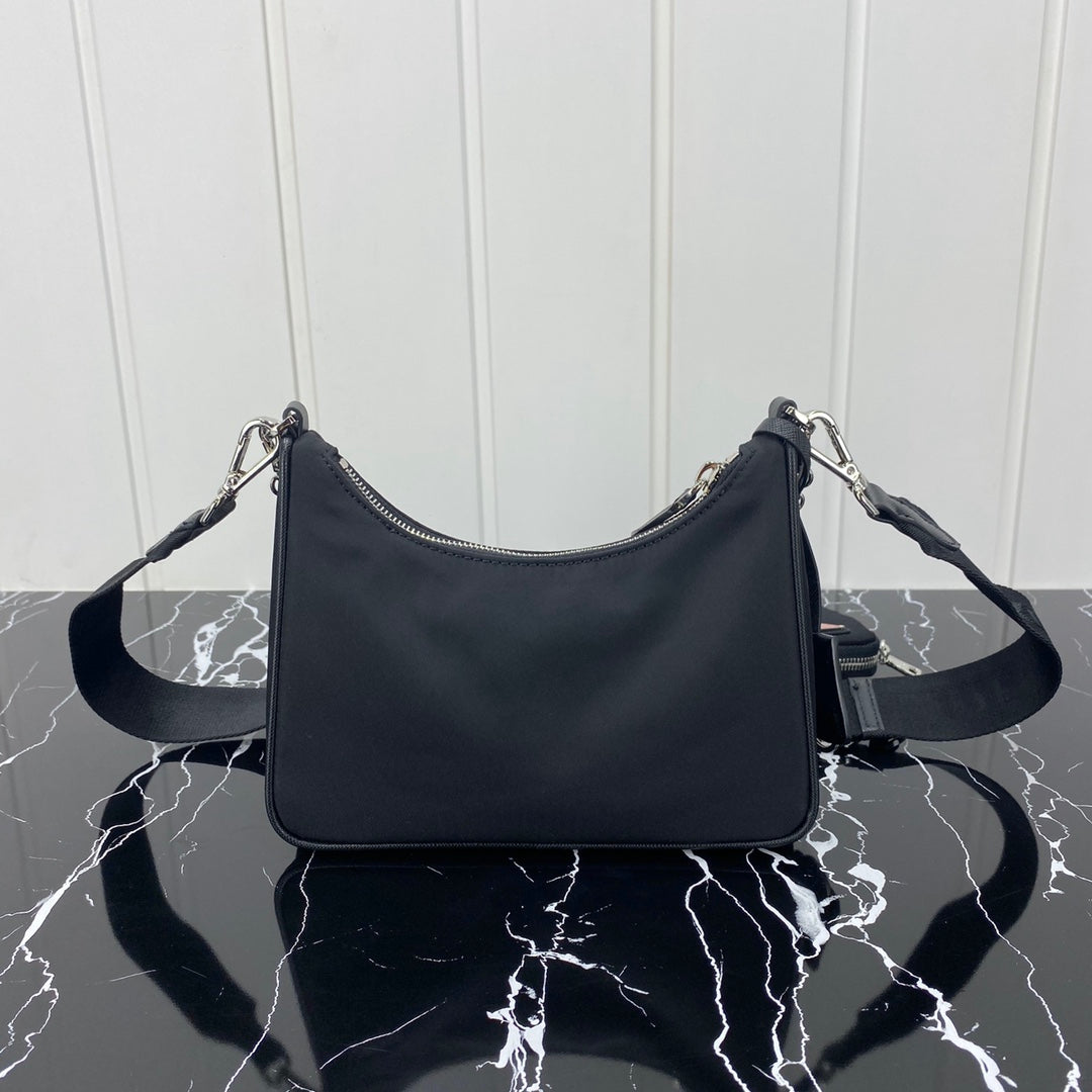 Pra Hobo 22 Bag in Black Re-nylon with Red Logo