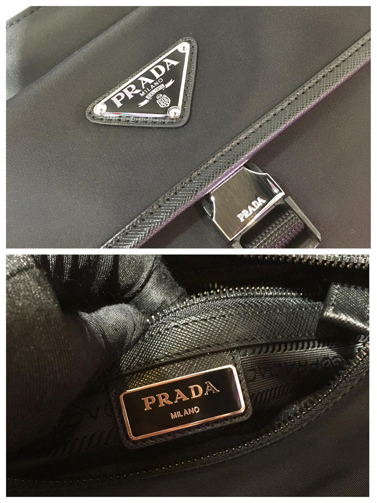 Triangle Logo Crossbody Bag 25 in Black Re-nylon and Saffiano Leather Trim