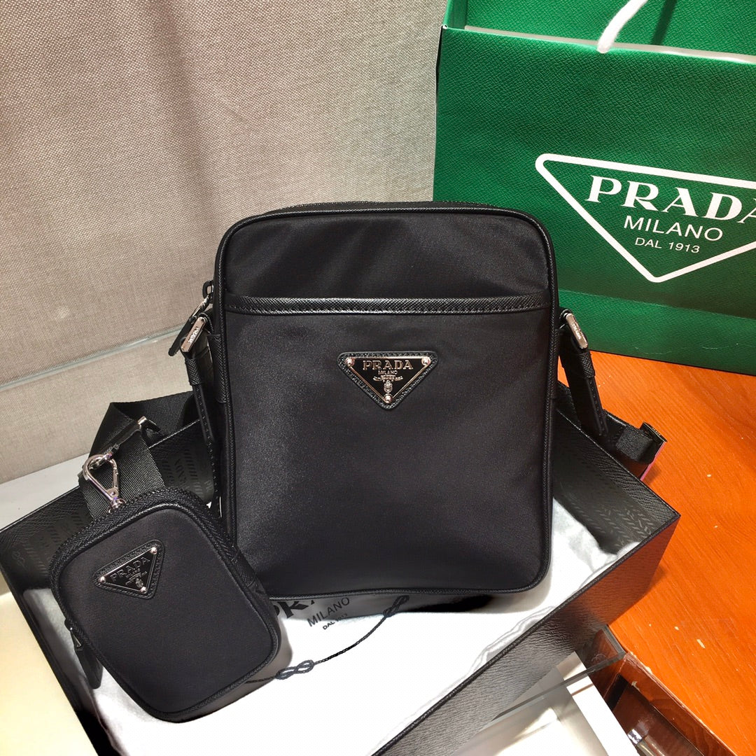 Crossbody Bag 20 in Black Re-nylon and Saffiano Leather Trim