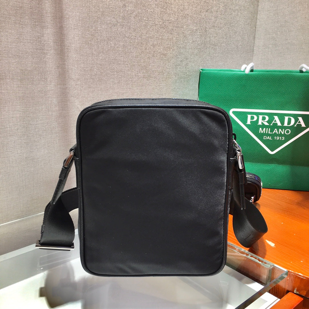 Crossbody Bag 20 in Black Re-nylon and Saffiano Leather Trim
