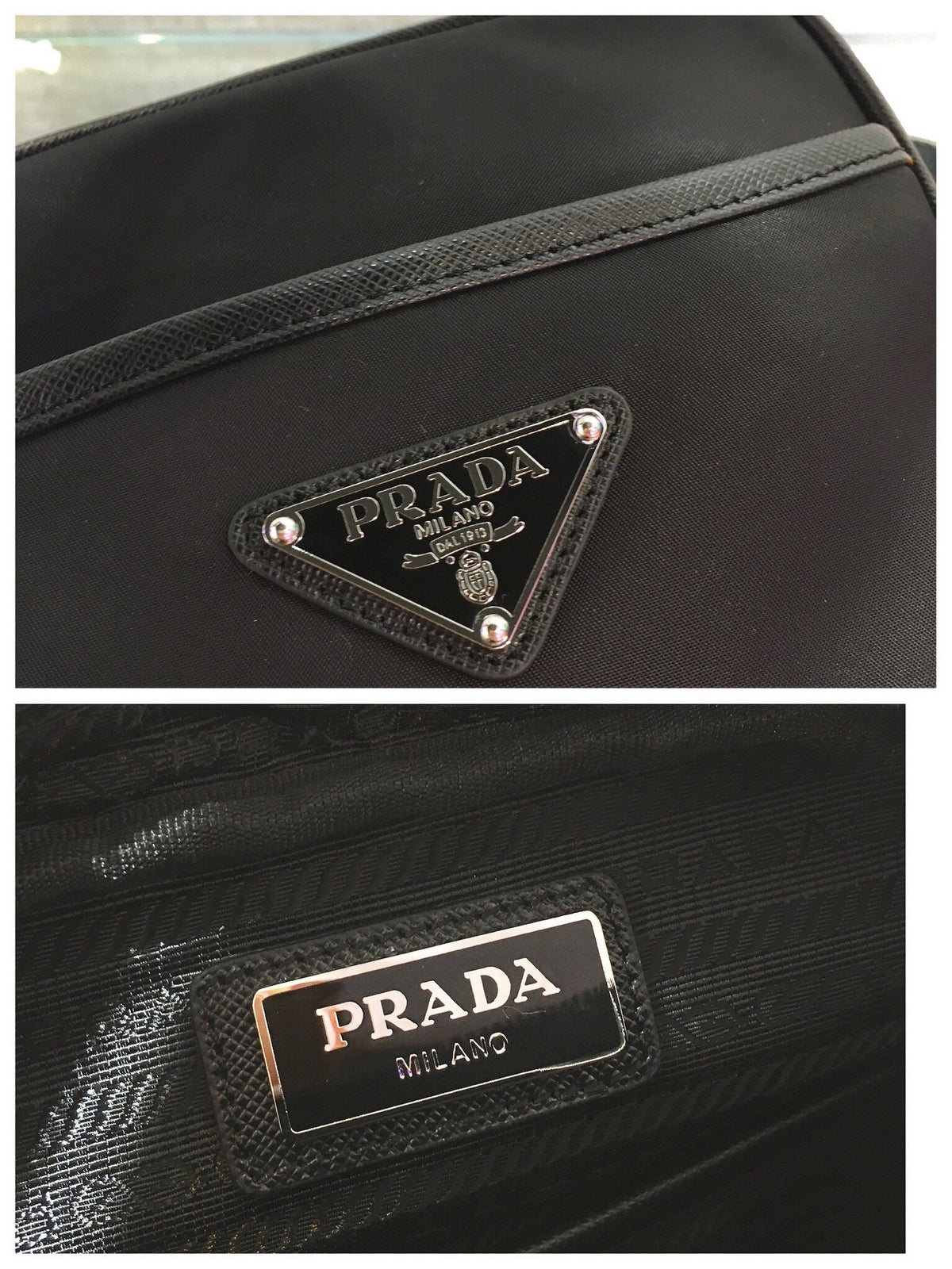 Crossbody Bag 20 in Black Re-nylon and Saffiano Leather Trim