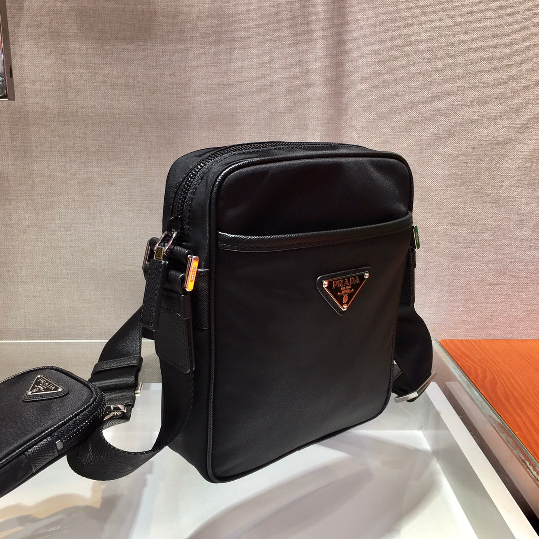 Crossbody Bag 20 in Black Re-nylon and Saffiano Leather Trim