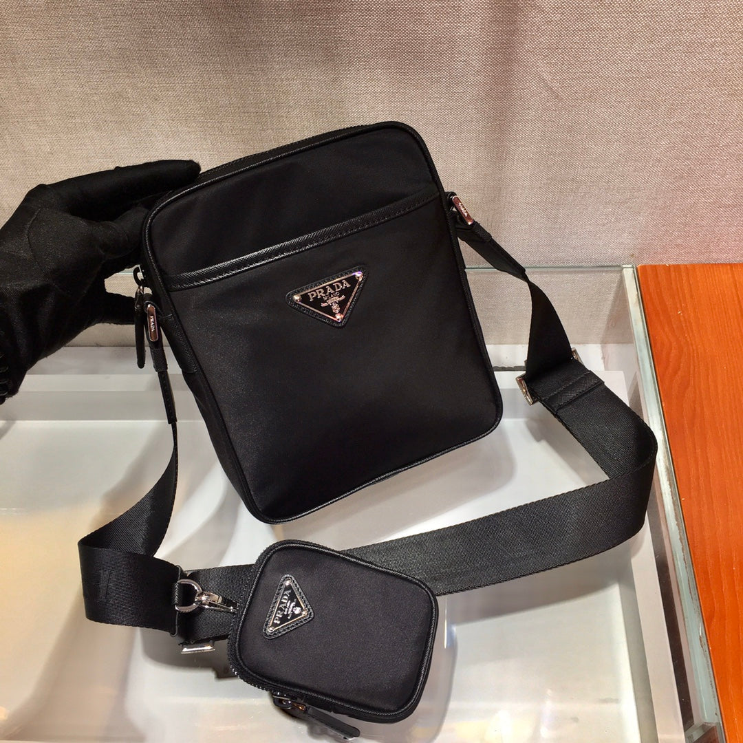 Crossbody Bag 20 in Black Re-nylon and Saffiano Leather Trim