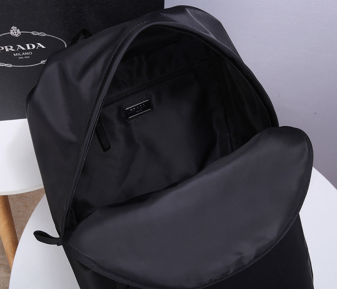 Pra Backpack 39 in Black Re-nylon and Saffiano Leather