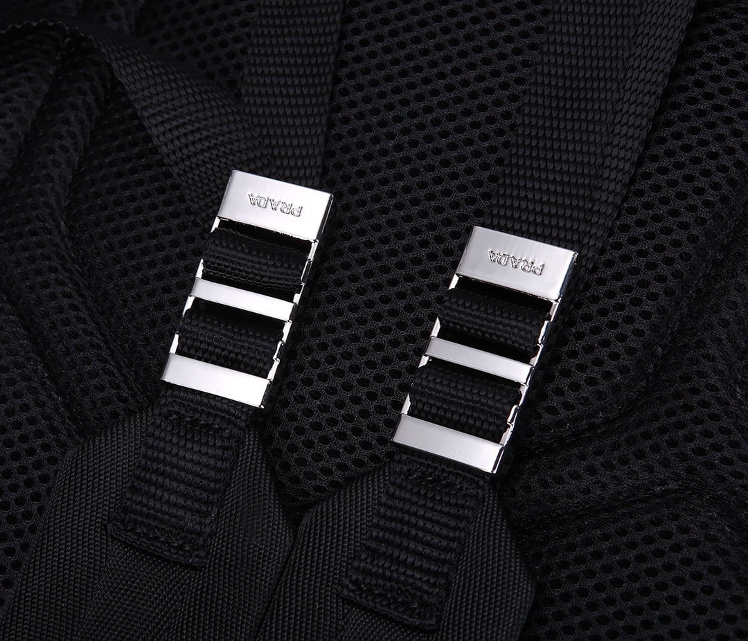 Pra Backpack 39 in Black Re-nylon and Saffiano Leather