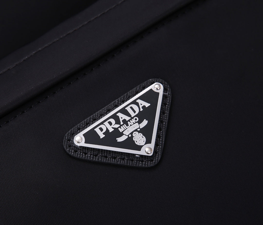 Pra Backpack 39 in Black Re-nylon and Saffiano Leather