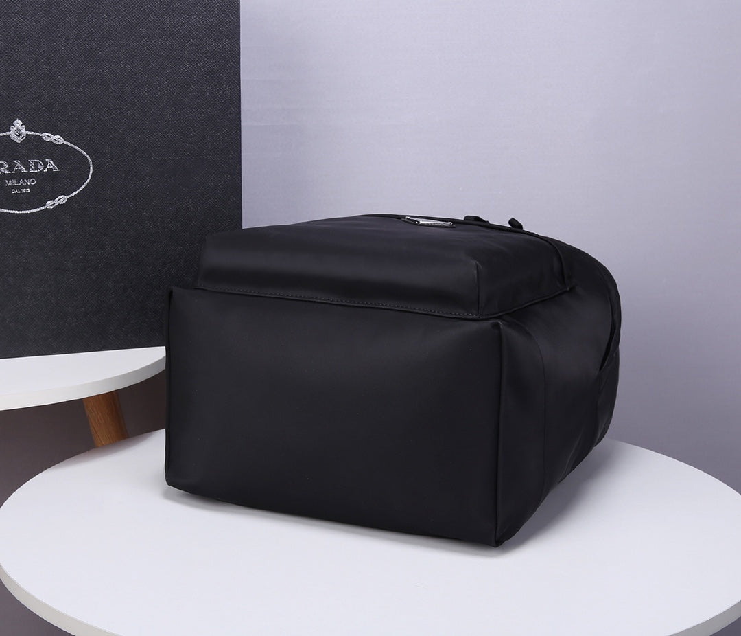 Pra Backpack 39 in Black Re-nylon and Saffiano Leather