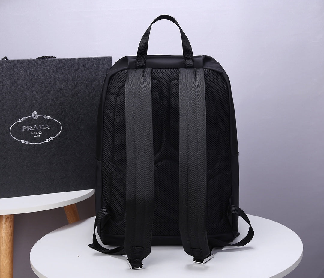 Pra Backpack 39 in Black Re-nylon and Saffiano Leather