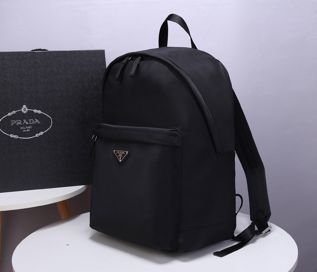 Pra Backpack 39 in Black Re-nylon and Saffiano Leather