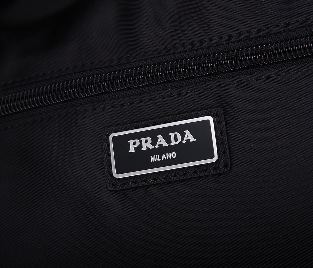 Pra Backpack 39 in Black Re-nylon and Saffiano Leather