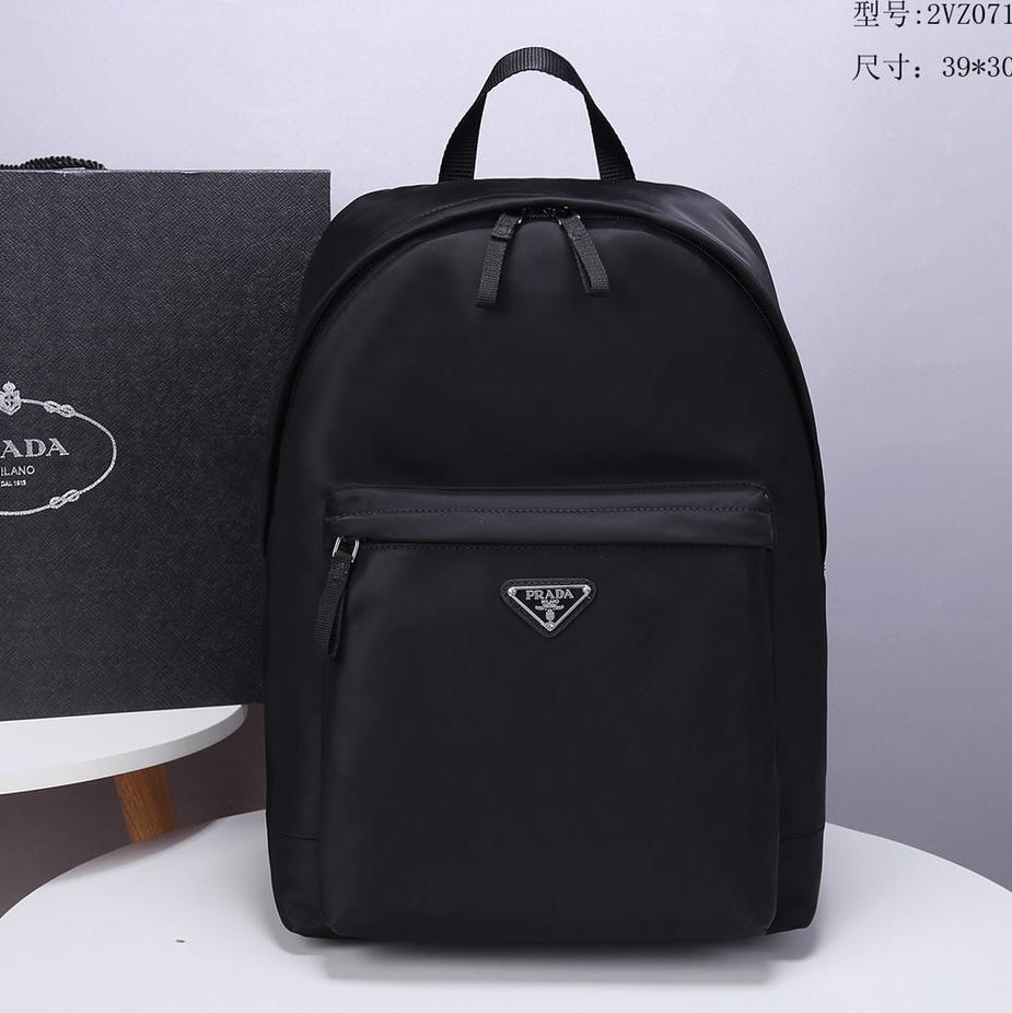 Pra Backpack 39 in Black Re-nylon and Saffiano Leather