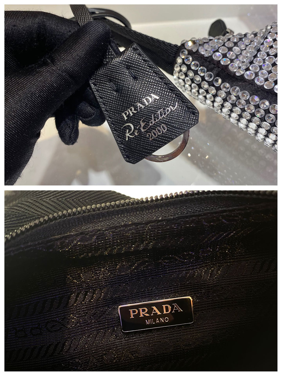 Sparkling Hobo Bag 23 in Black Nylon Attached Fully Crystals