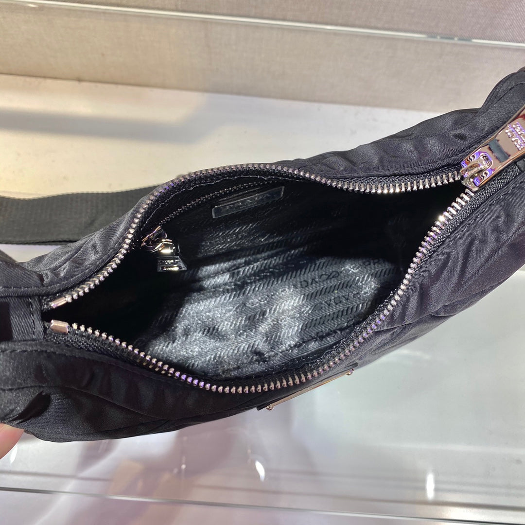 Hobo Bag 24 in Black Triangular Quilted Pattern Re-nylon