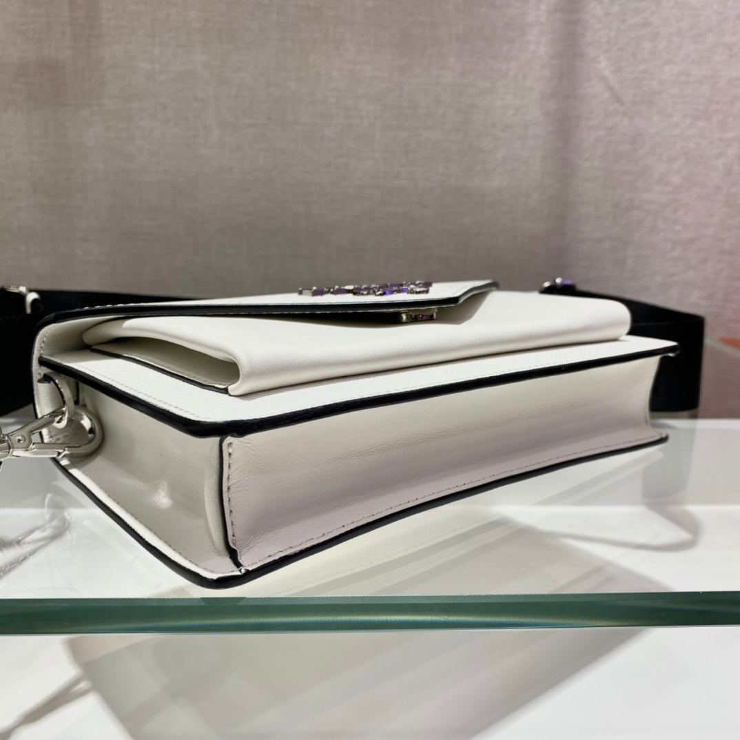 Envelope Flap Bag 20 in White Saffiano Leather