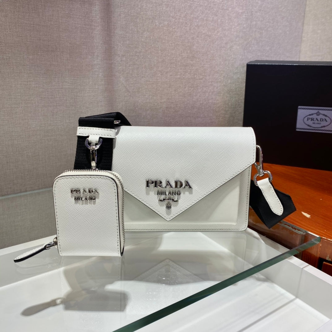 Envelope Flap Bag 20 in White Saffiano Leather