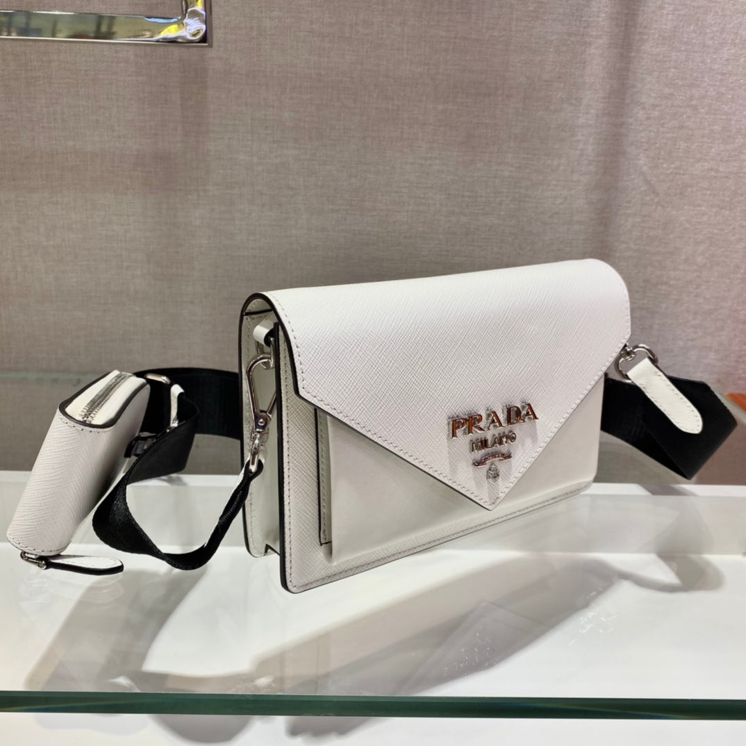 Envelope Flap Bag 20 in White Saffiano Leather