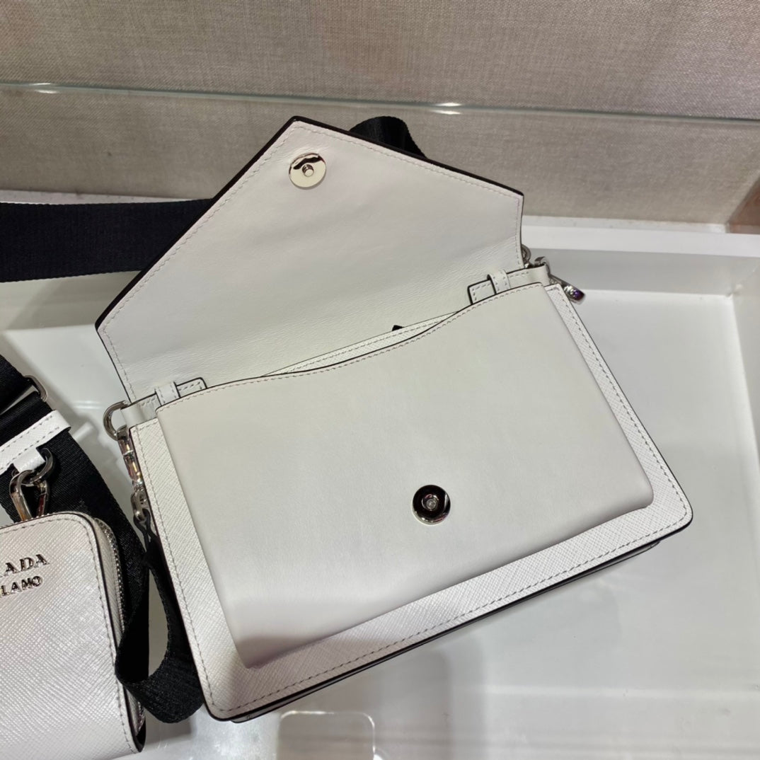 Envelope Flap Bag 20 in White Saffiano Leather