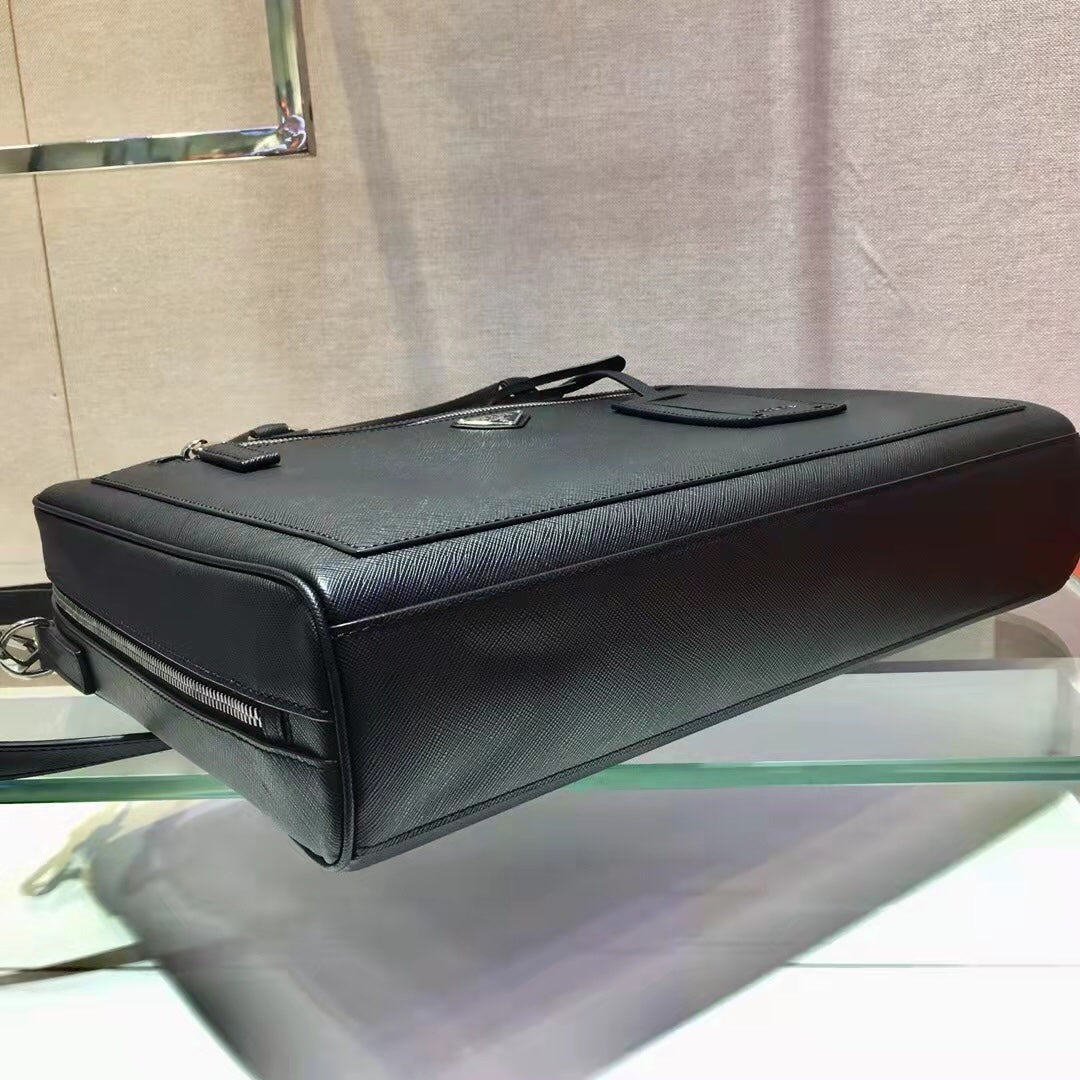 Pra 38 Briefcase in Black Saffiano Leather