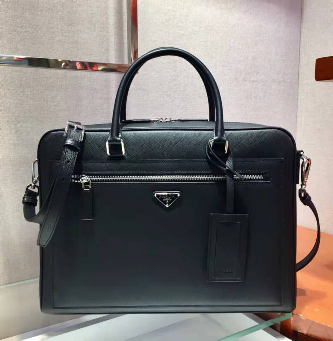 Pra 38 Briefcase in Black Saffiano Leather