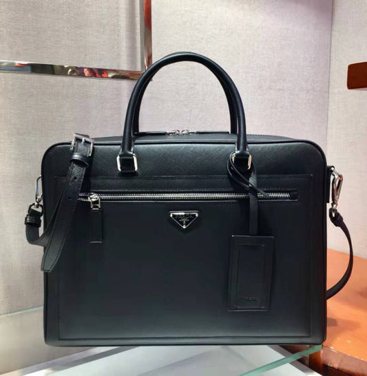 Pra 38 Briefcase in Black Saffiano Leather
