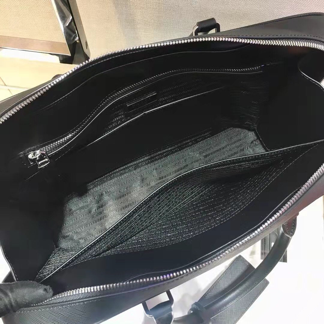 Pra 38 Briefcase in Black Saffiano Leather