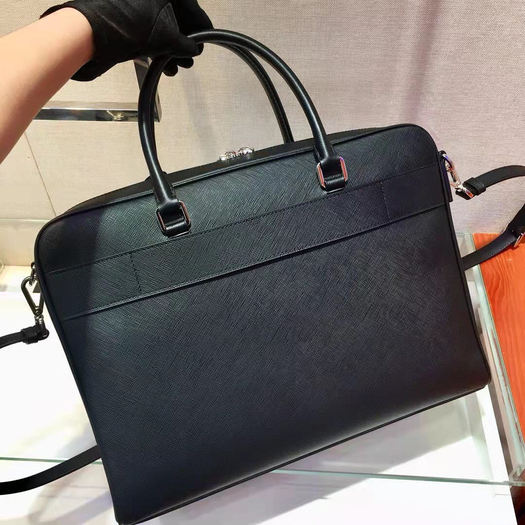 Pra 38 Briefcase in Black Saffiano Leather