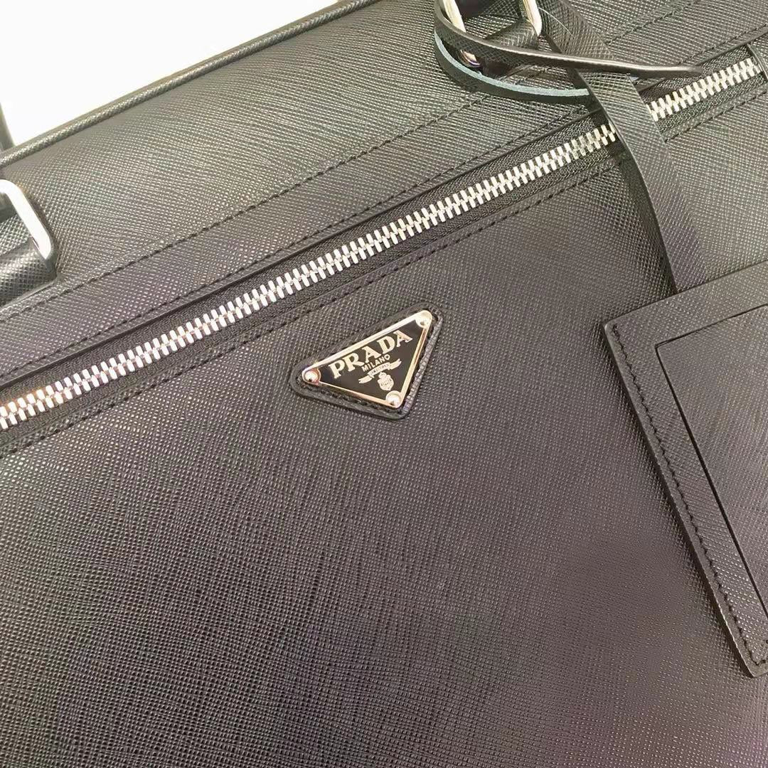 Pra 38 Briefcase in Black Saffiano Leather