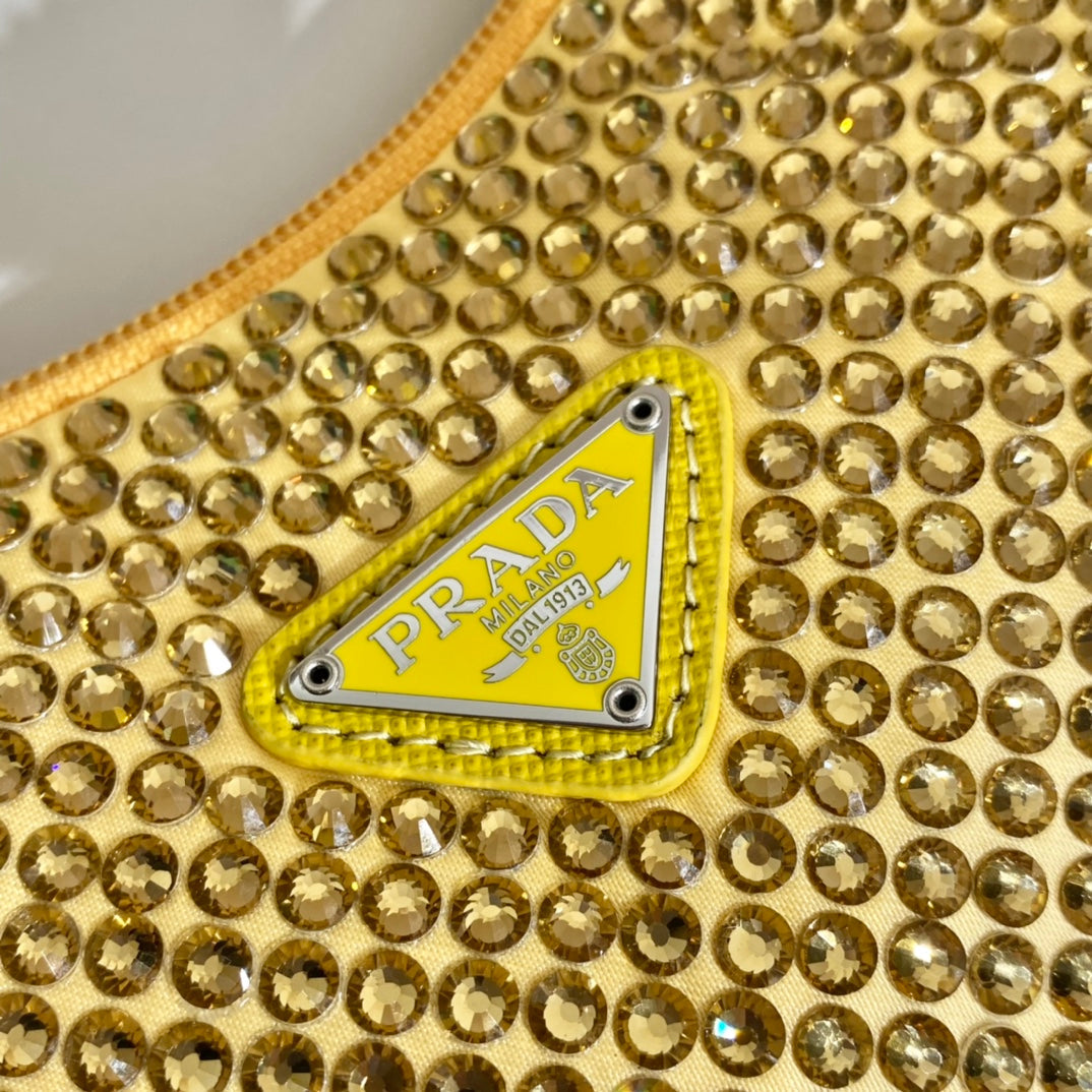 Sparkling Hobo Bag 23 in Yellow Nylon Attached Fully Crystals