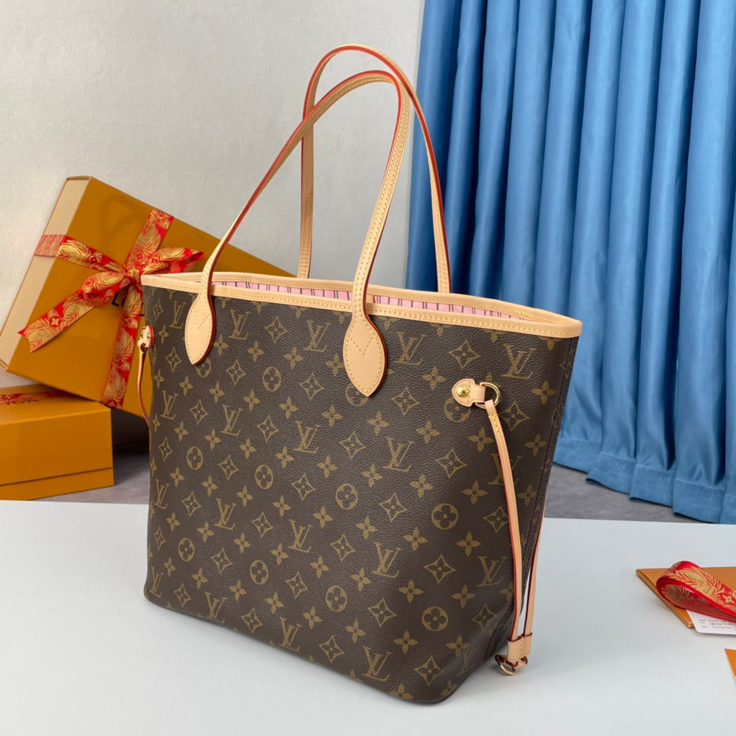 Neverfull MM 32 Brown Beige Pink Monogram Canvas