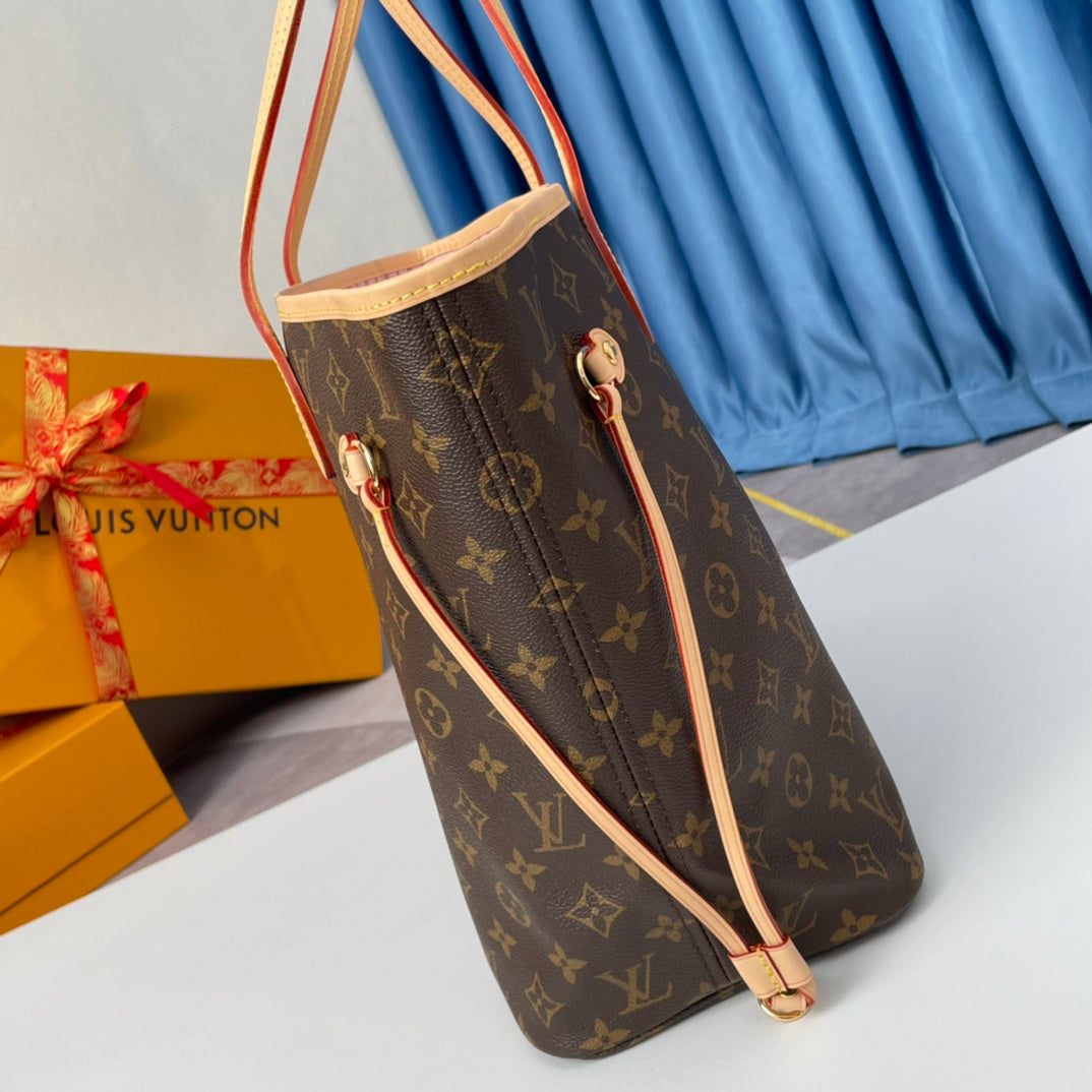 Neverfull MM 32 Brown Beige Pink Monogram Canvas