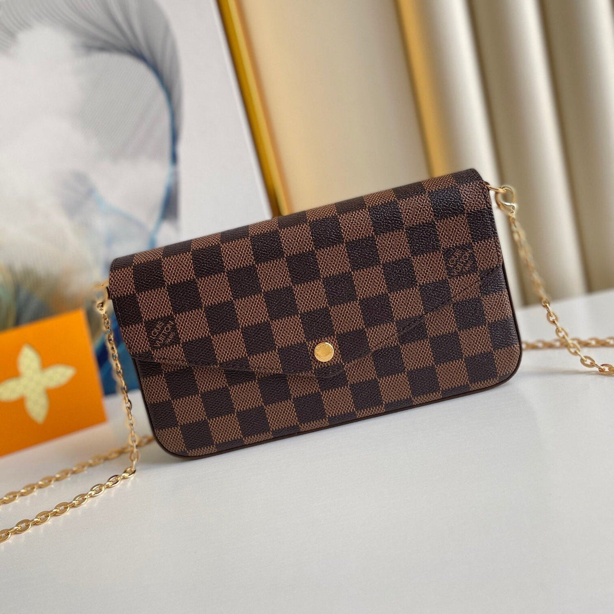 Félicie Pochette 21 in Brown Damier Ebene Coated Canvas Gold Hardware