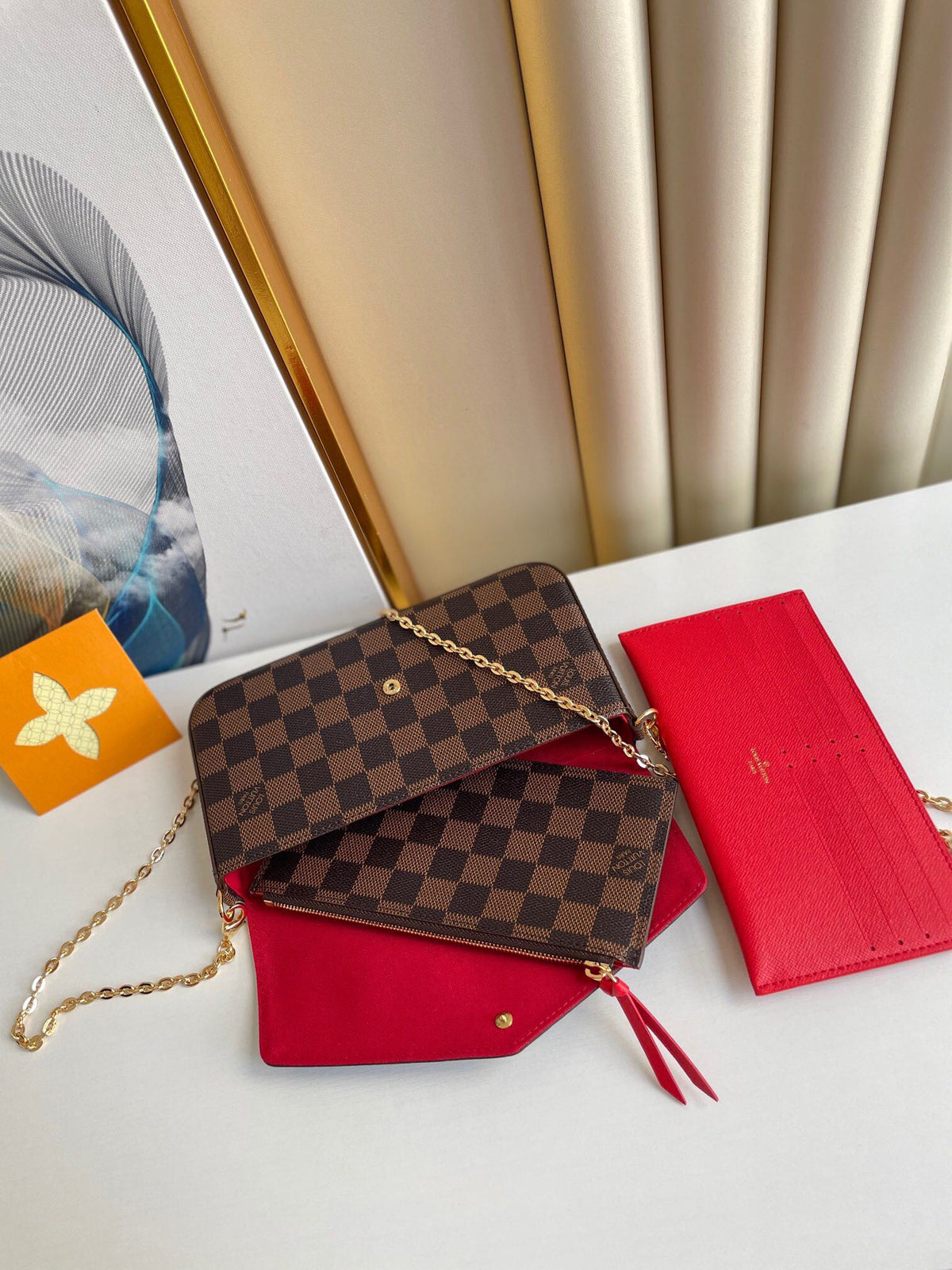 Félicie Pochette 21 in Brown Damier Ebene Coated Canvas Gold Hardware