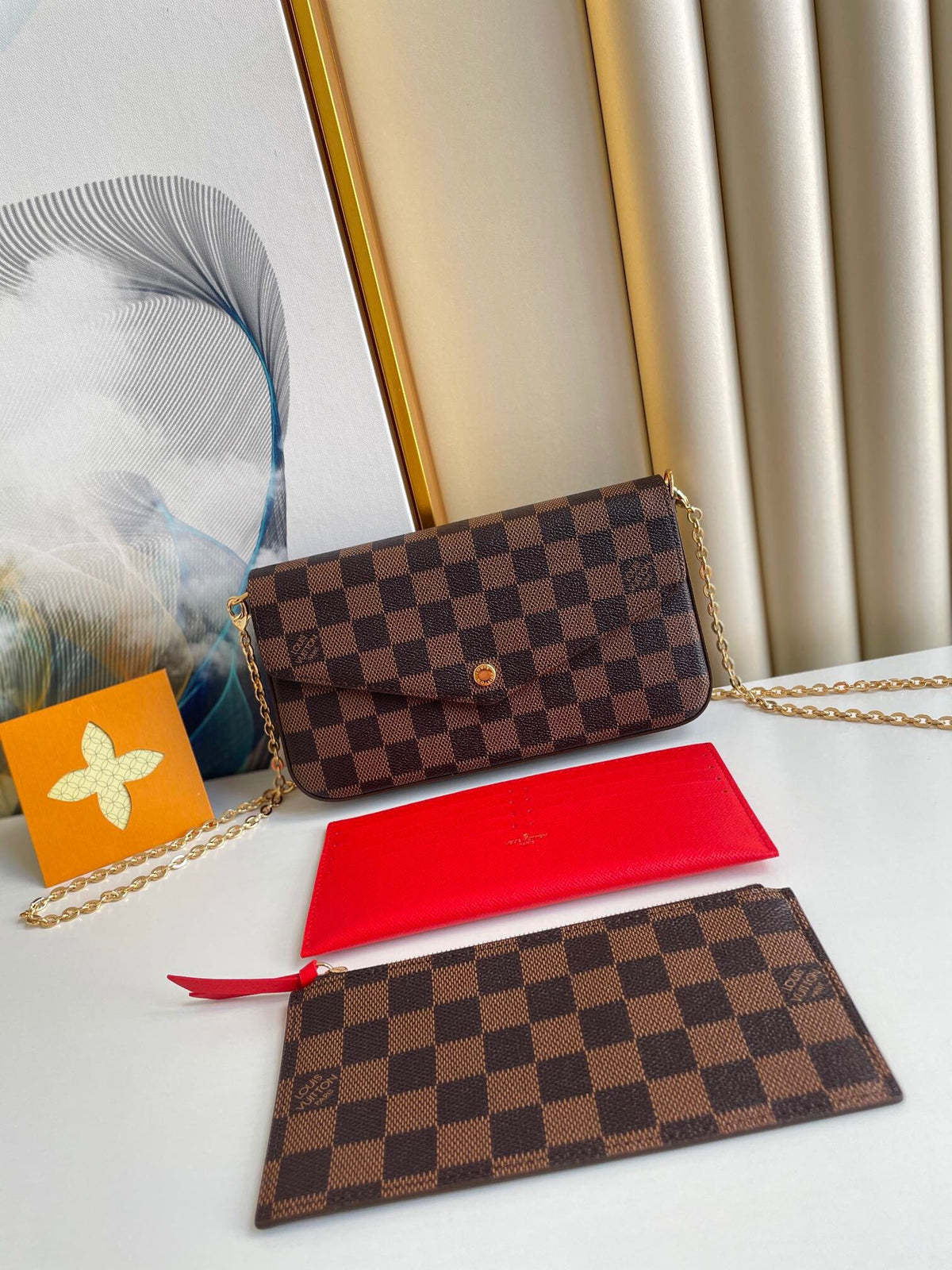 Félicie Pochette 21 in Brown Damier Ebene Coated Canvas Gold Hardware