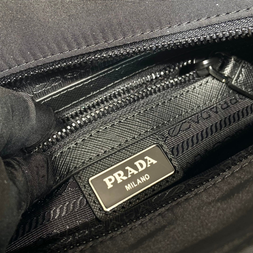 Square Bag 28 in Black Re-nylon and Saffiano Leather Trim