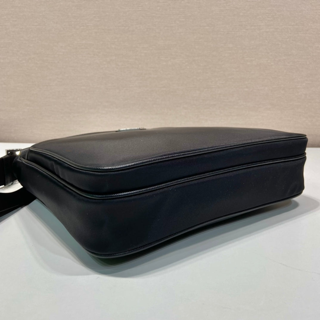 Square Bag 28 in Black Re-nylon and Saffiano Leather Trim