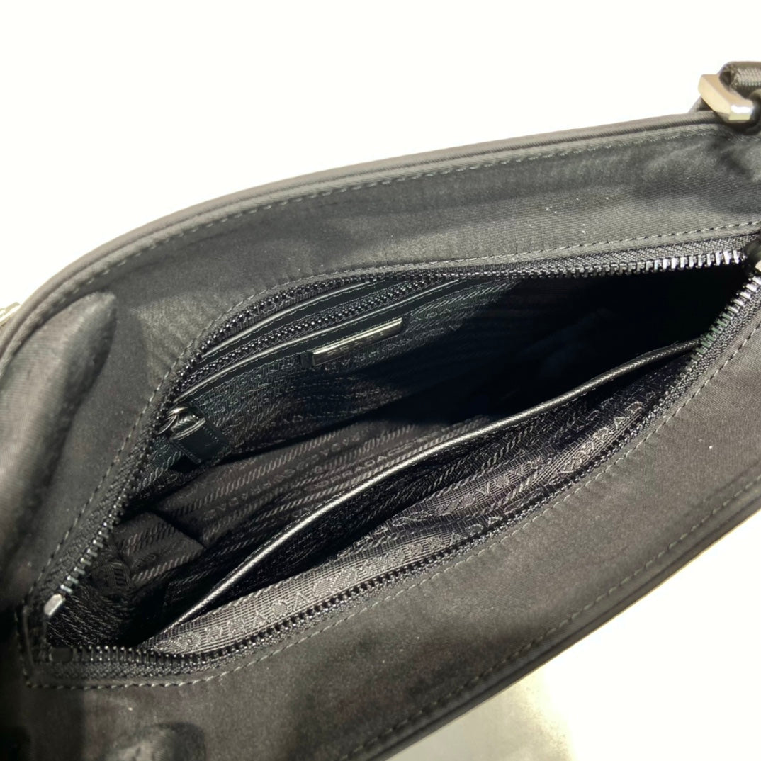 Square Bag 28 in Black Re-nylon and Saffiano Leather Trim