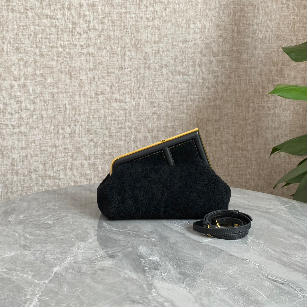 Fend First Mini 26 Bag in Black Wool with Gold Hardware