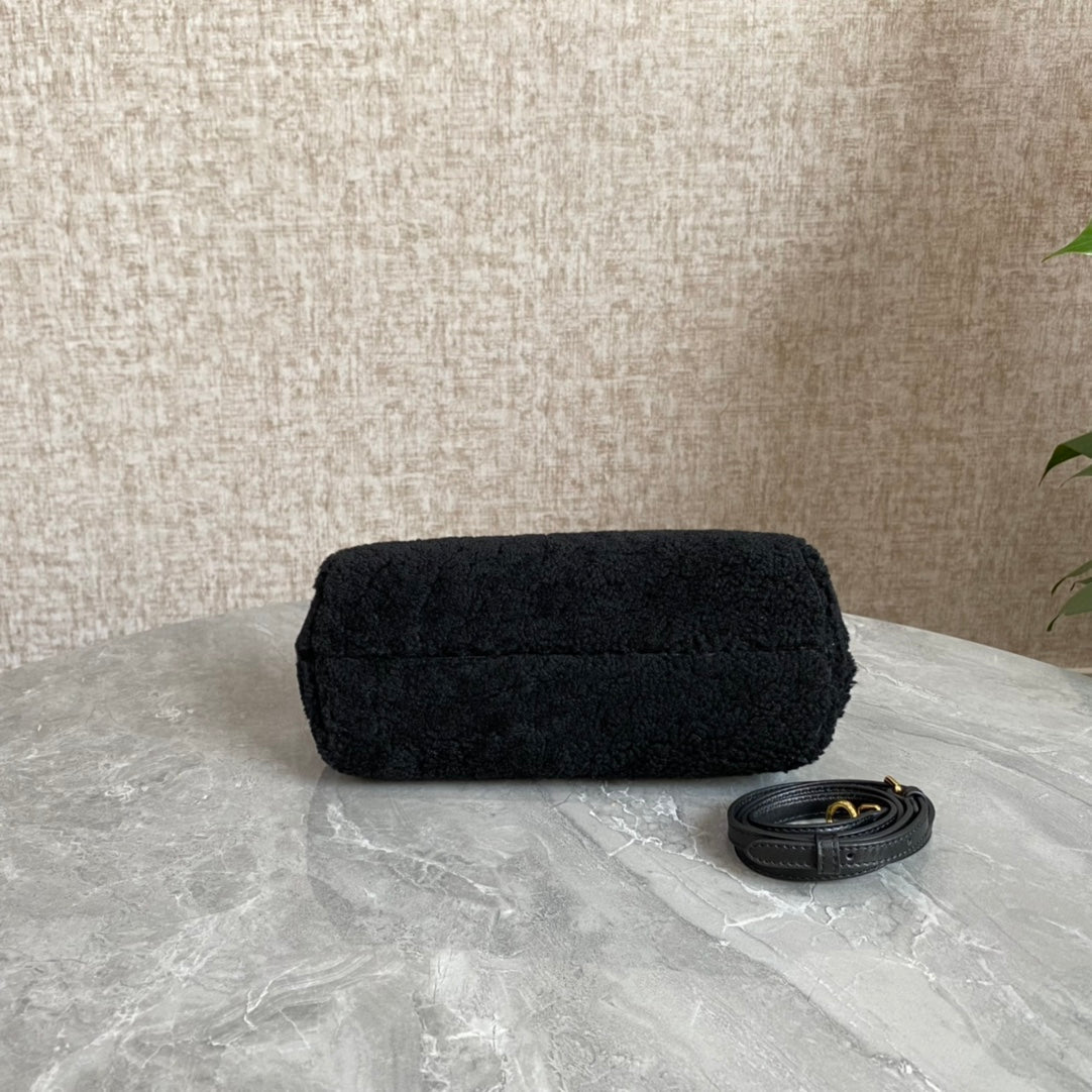 Fend First Mini 26 Bag in Black Wool with Gold Hardware