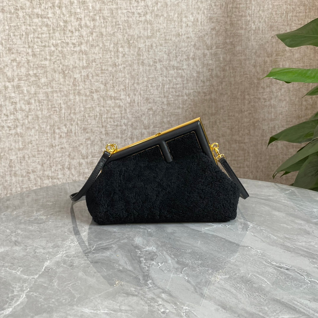 Fend First Mini 26 Bag in Black Wool with Gold Hardware